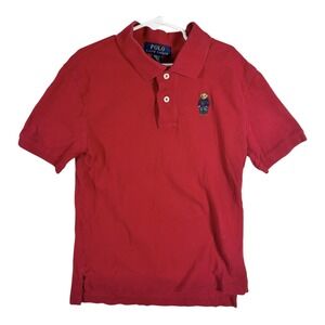 Polo Ralph Lauren Boys Size M 10-12 Red Bear Embroidered Short Sleeve Polo Shirt